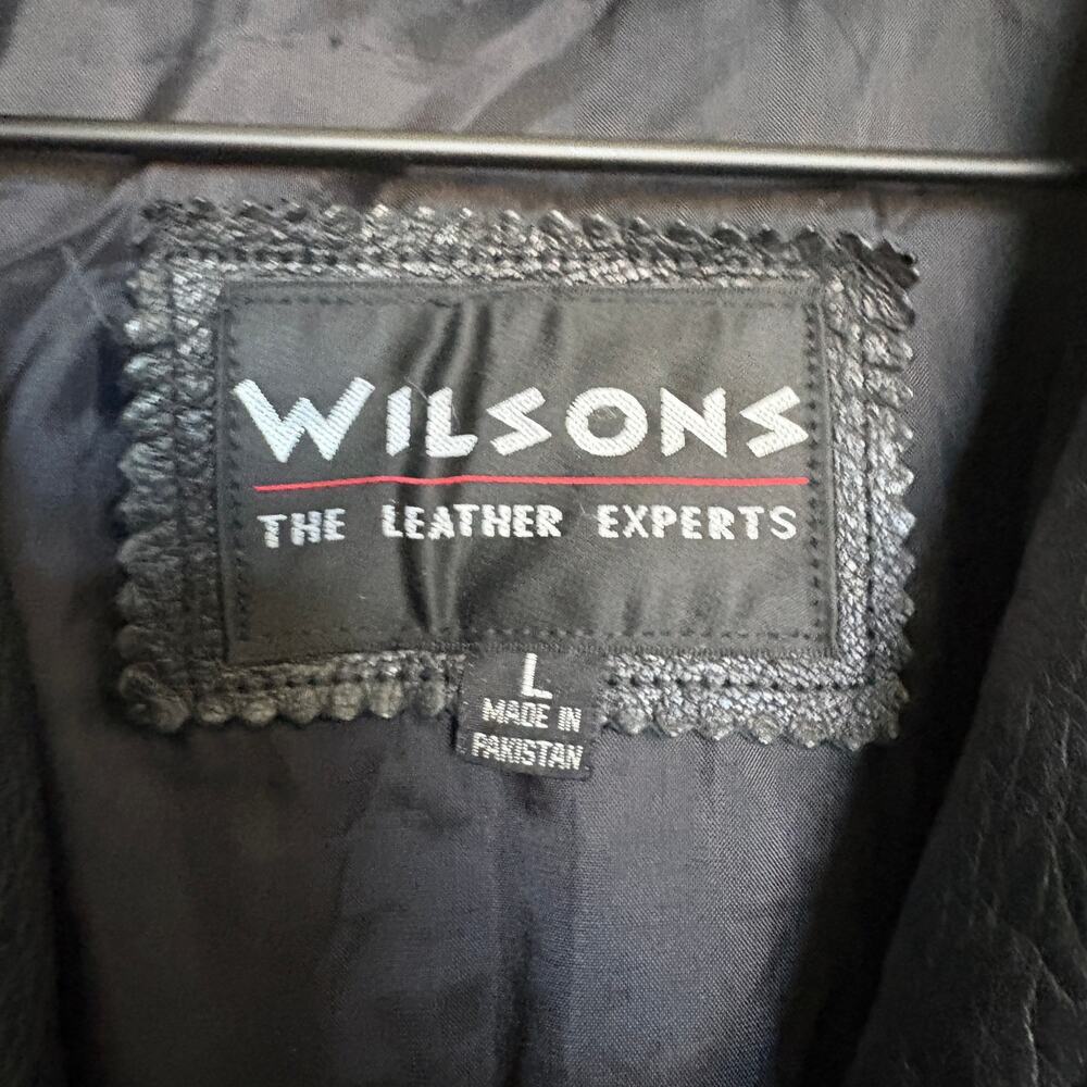 Black Leather JacketWilsons Zip Lg Y2K Retro Grunge - Picture 5 of 8